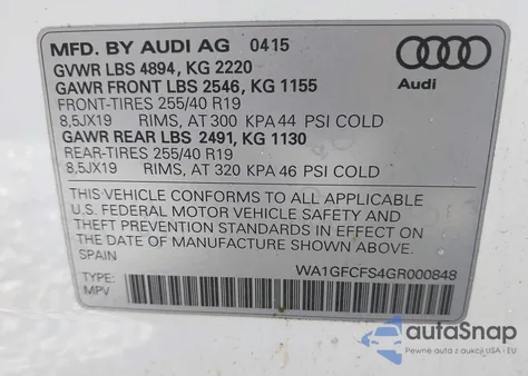 2016 Audi Q3 2.0T Premium Plus z USA, uszkodzony, nr VIN WA1GFCFS4GR000848